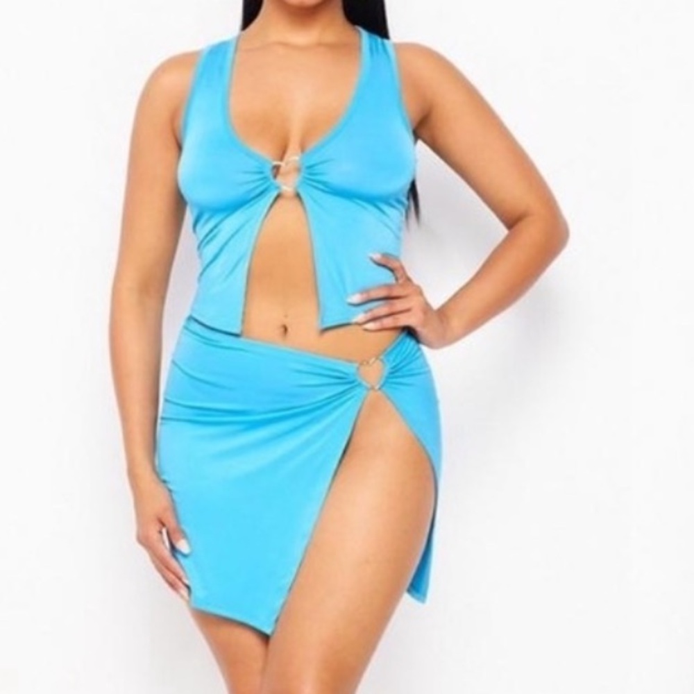 Blue Heart Accent Cutout Mini Skirt Set